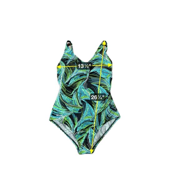 Speedo Womens One-Piece Swimsuit Black Green Abstract Print Size 10 - Picture 6 of 8